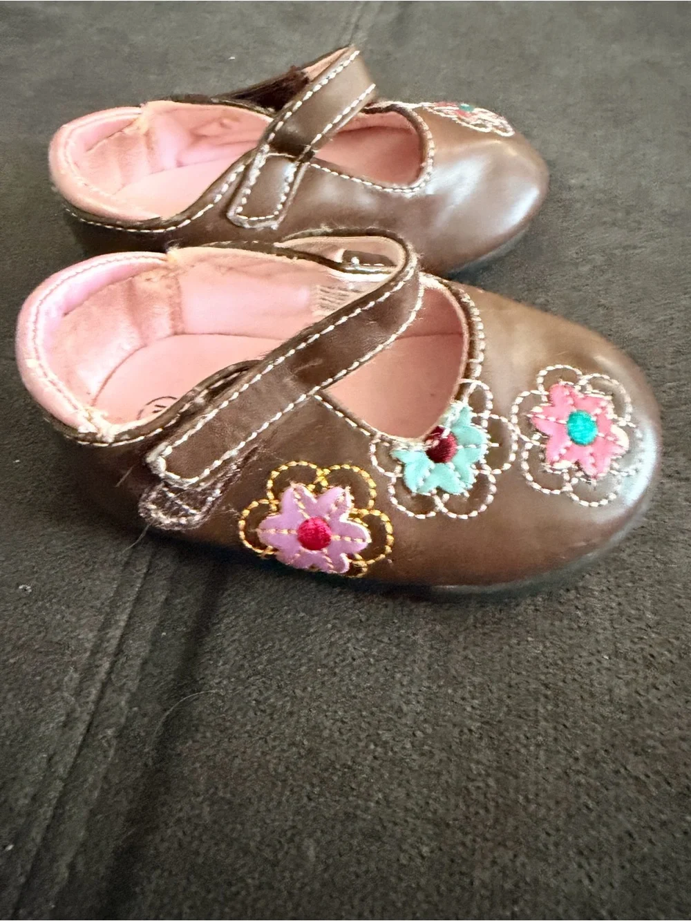 Baby & Walker Girls Brown Floral Mary Jane Shoes